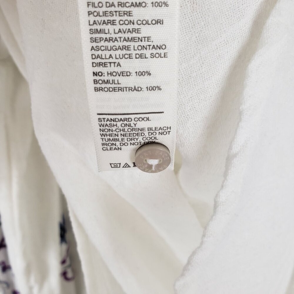 FatFace Embroidered Boho Peasant Top White Purple Floral Long Sleeve Womens 14 - Picture 10 of 10